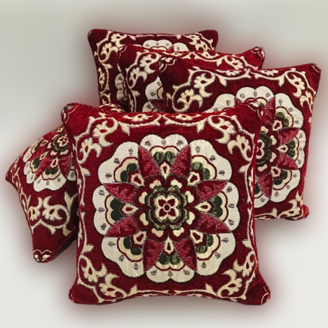 Elegant Red Embroidered 5PC Cushion Cover Set - Fashion Home Store