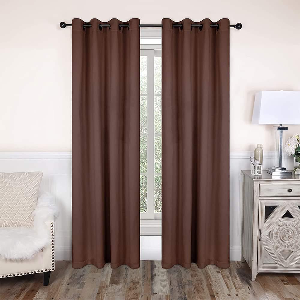FH Home Store Chocolate Brown Room Darkening Plain Solid Color Curtain Pair - Fashion Home Store