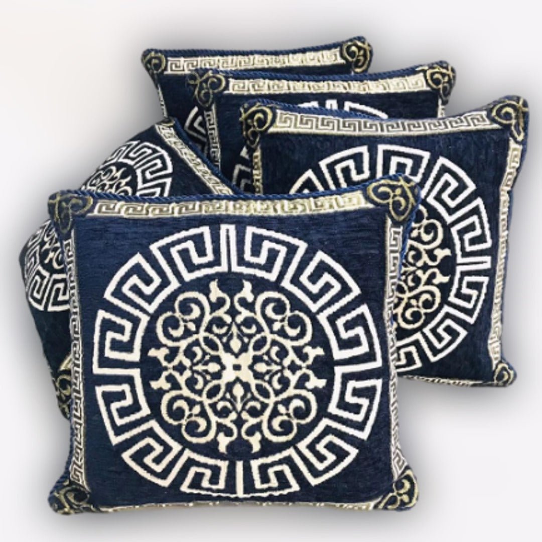 FH Home Store Navy Blue Jacquard Pattern 05PC Cushion Cover Set - Fashion Home Store
