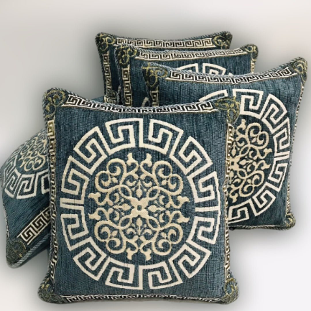 FH Home Store Teal Blue Jacquard Pattern 05PC Cushion Cover Set - Fashion Home Store