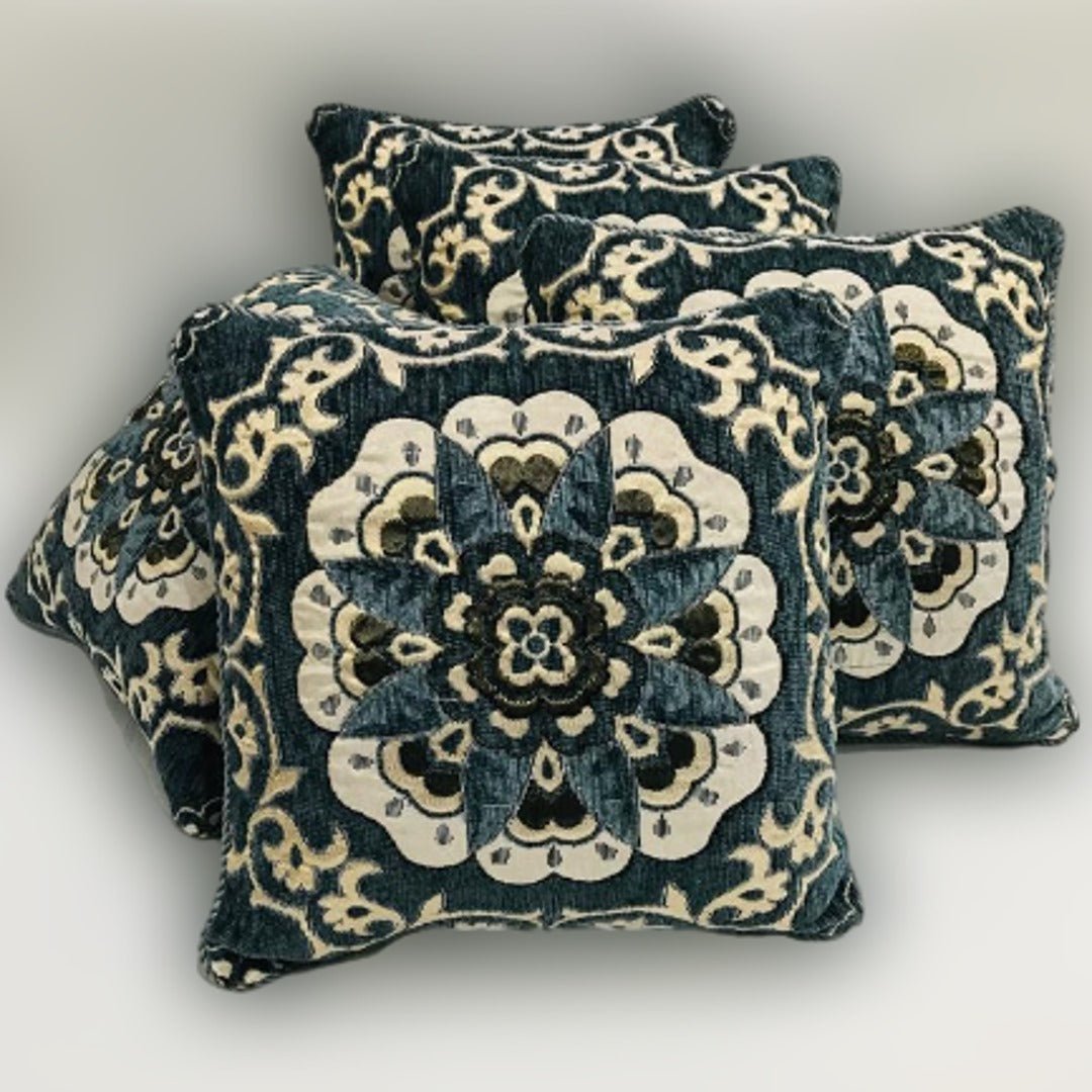 FH Home Store Teal & Gold Jacquard Pattern 05PC Cushion Cover Set - Fashion Home Store