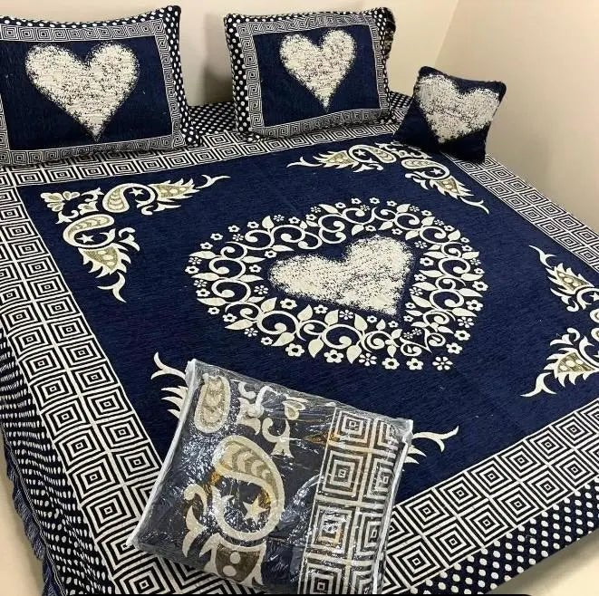 Forest Blue – 4Pc Velvet Jacquard Luxury Bedsheet - Fashion Home Store