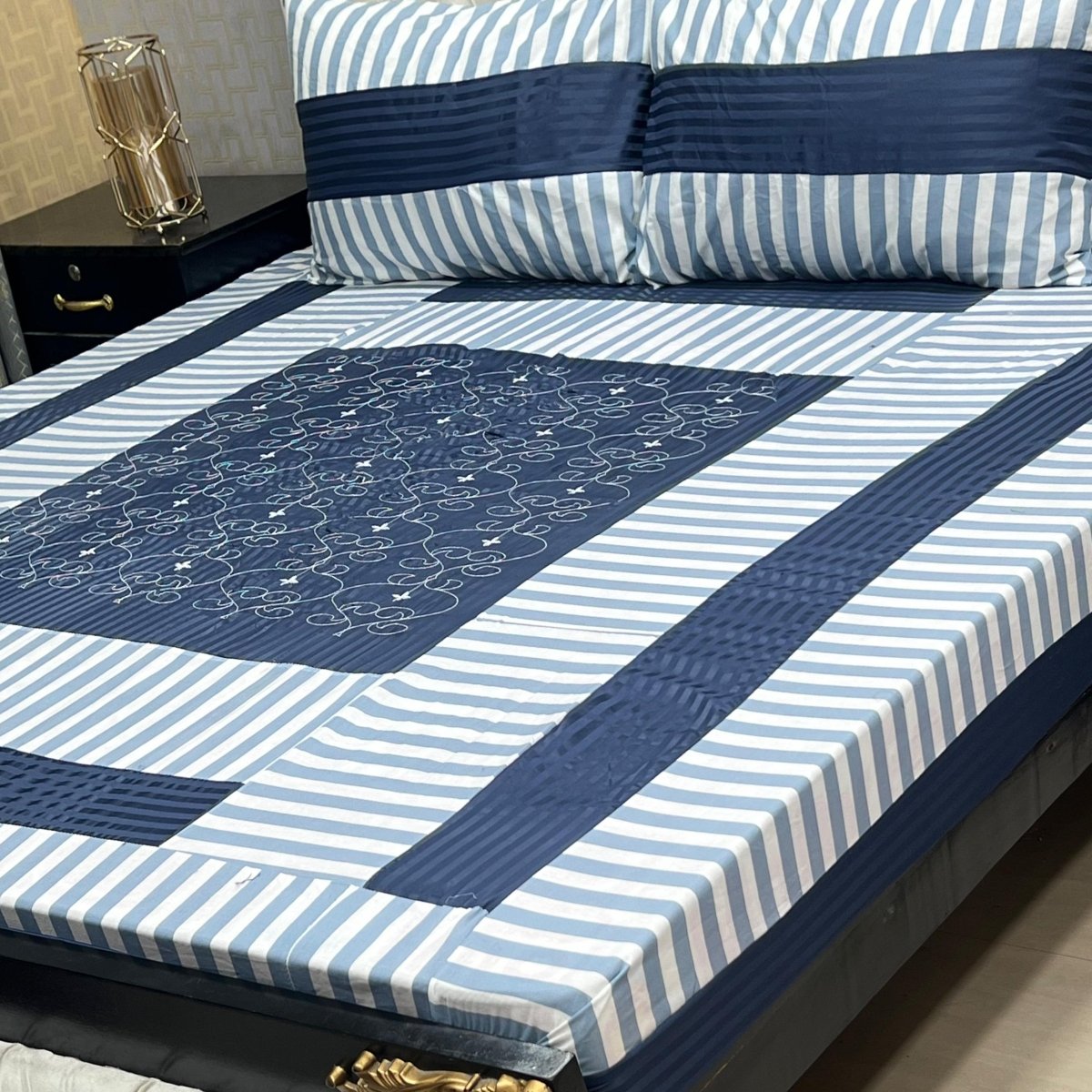 Grey Embroidered Patchwork Bedsheet Set - Fashion Home Store