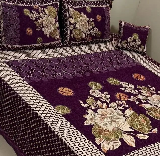 Imperial Purple 4Pc Velvet Jacquard Luxury Bedsheet - Fashion Home Store