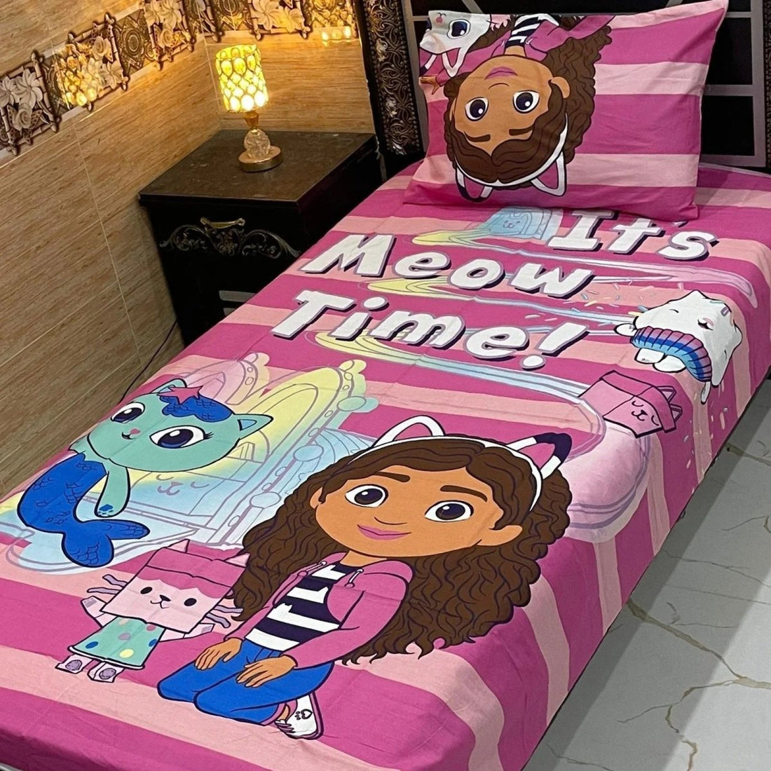 It’s Meow Time Gabby – Kids Single Pair Bed Sheet - Fashion Home Store
