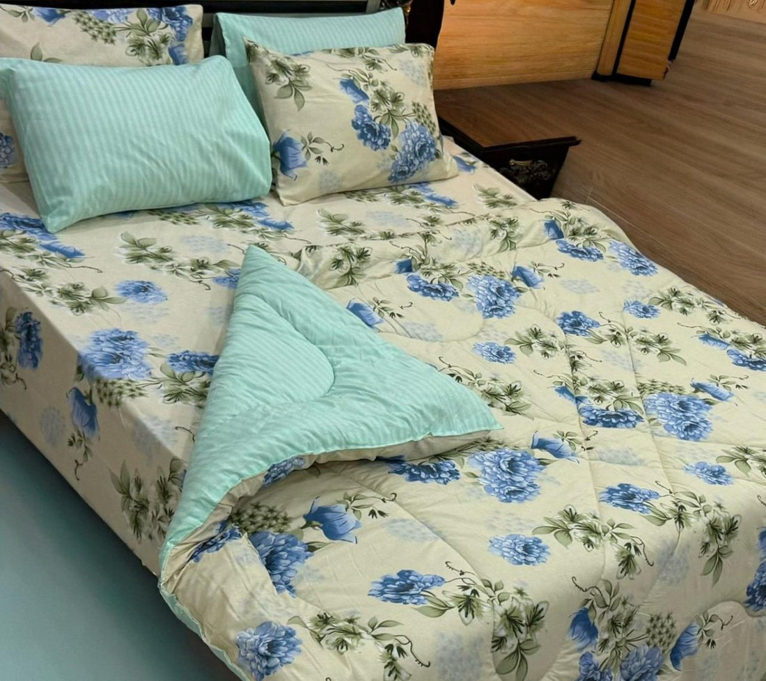 Jasmine Garden 100% Pure Cotton 6PC Comforter Set (Vicky Razai Set) – King Size - Fashion Home Store