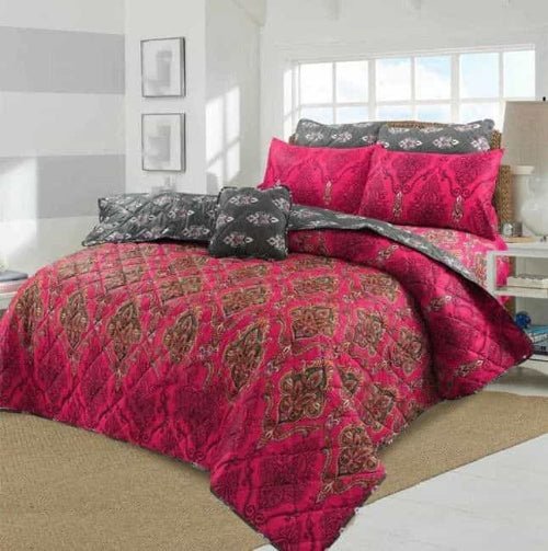 Luxurious Maroon & Gold Damask Bedding - 7PC Summer Comforter Set - Fashion Home Store