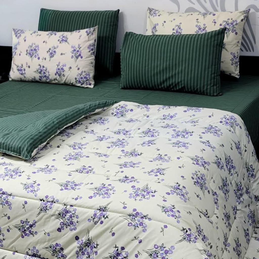 Magnolia Bliss 100% Pure Cotton 6PC Comforter Set (Vicky Razai Set) – King Size - Fashion Home Store