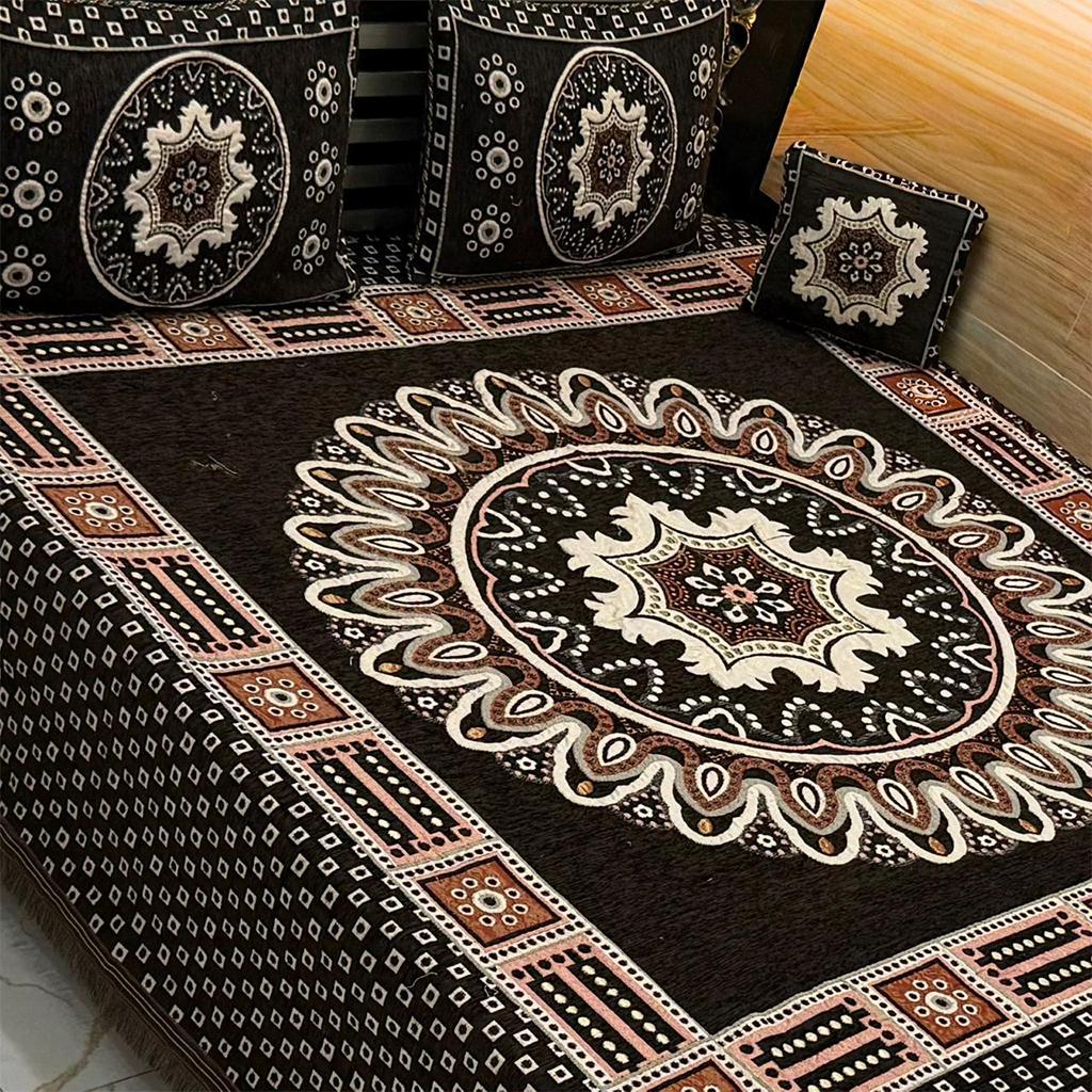 Midnight Black – 4Pc Velvet Jacquard Luxury Bedsheet - Fashion Home Store