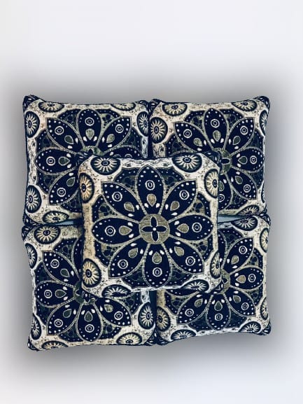Midnight Blue & Beige Medallion Jacquard 5 - Piece Cushion Cover Set - Fashion Home Store