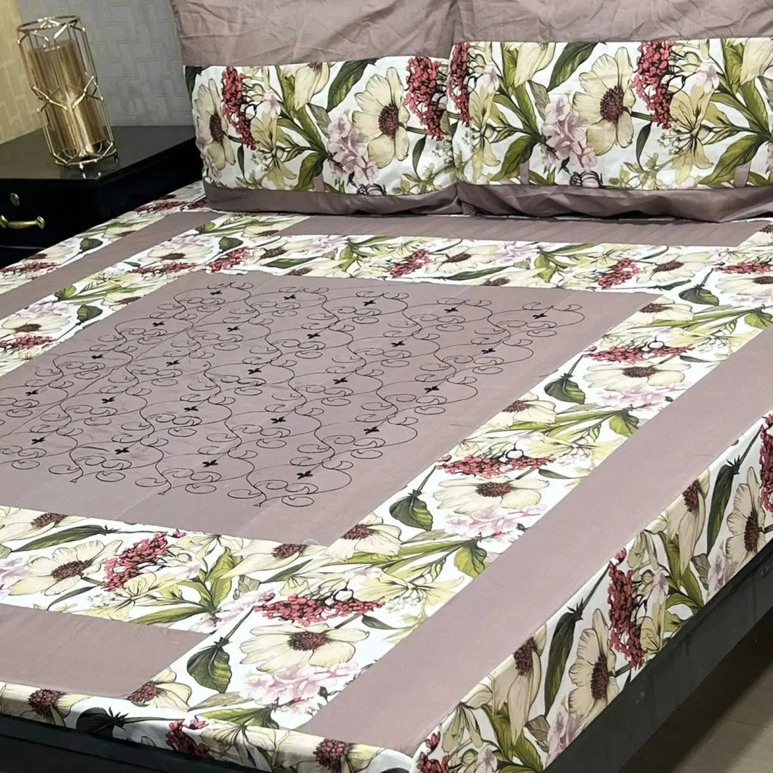 Monochrome Stripes Embroidered Patchwork Bedsheet Set - Fashion Home Store