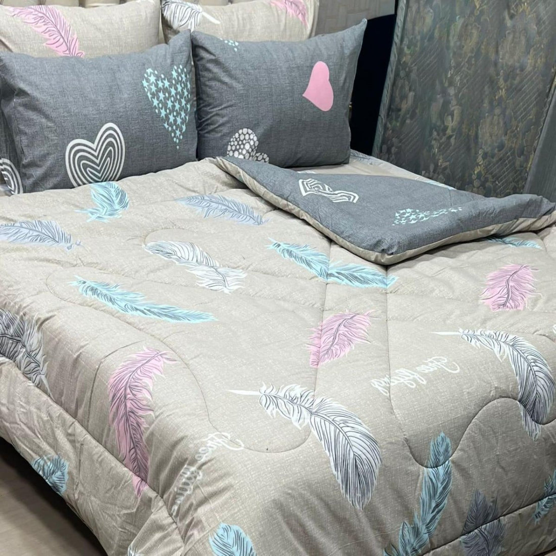 Multi feathers 100% Pure Cotton 6PC Comforter Set (Vicky Razai Set) – King Size - Fashion Home Store