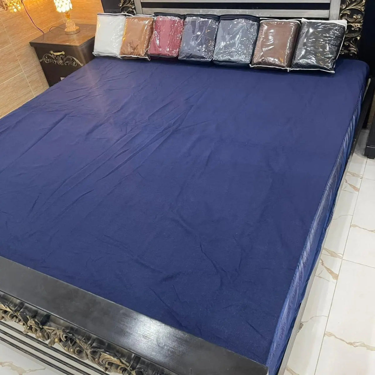 Navy Blue Terry Cotton Waterproof Mattress Protector – King Size - Fashion Home Store