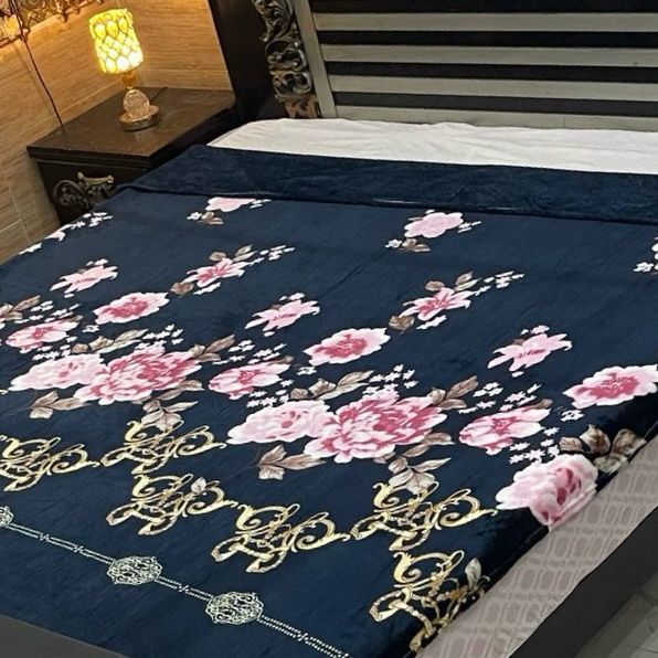Navy & Rose Blossom AC Blanket – Soft Fleece Double Bed Size - Fashion Home Store