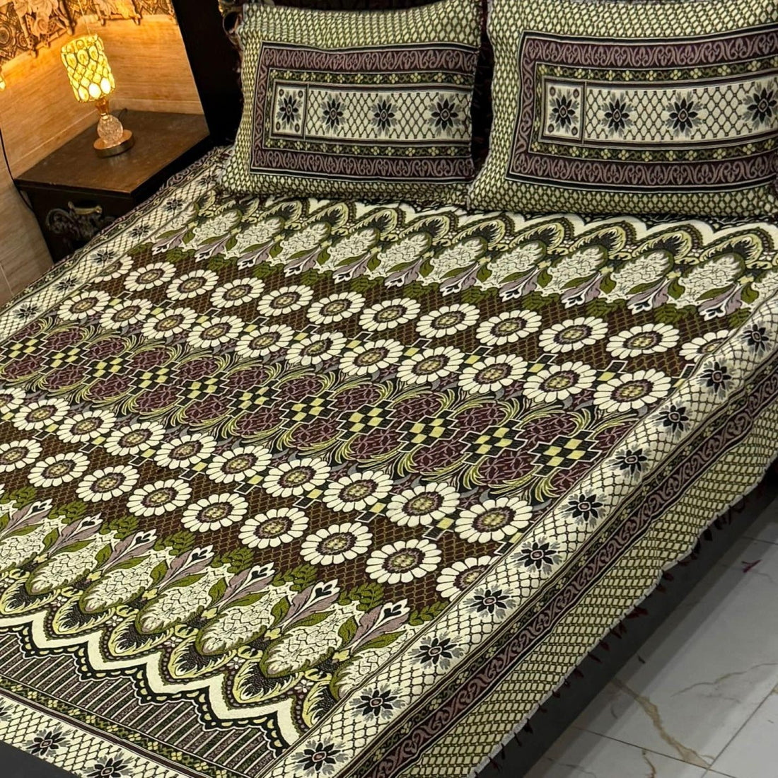 Olive Grey – Multani Traditional Jacquard Bedsheet - Fashion Home Store