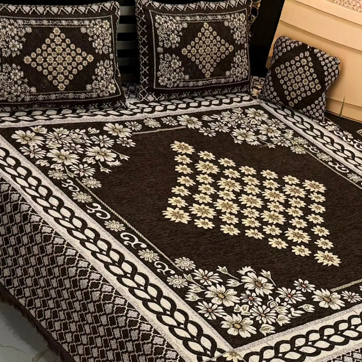 Orchid Majesty – 4Pc Velvet Jacquard Luxury Bedsheet - Fashion Home Store