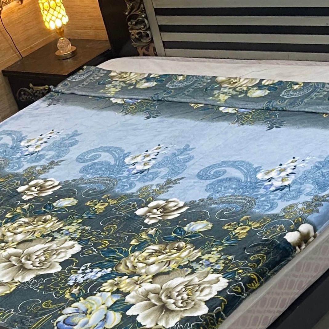 Pastel Blue Floral Paisley AC Blanket – Soft Fleece Double Bed Size - Fashion Home Store