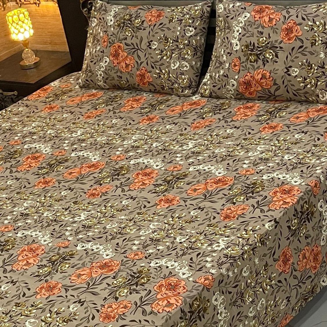 Playful Print Soft Crystal Cotton Bed Sheet – Grey Base - Fashion Home Store