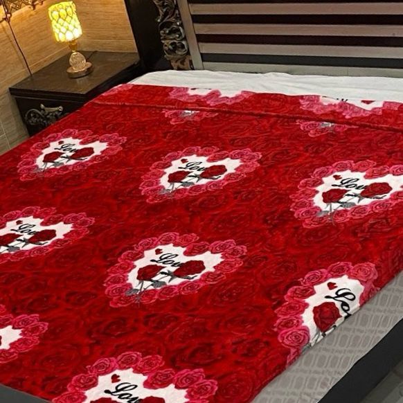 Red Heart & Rose Printed AC Blanket – Soft Fleece Double Bed Size - Fashion Home Store