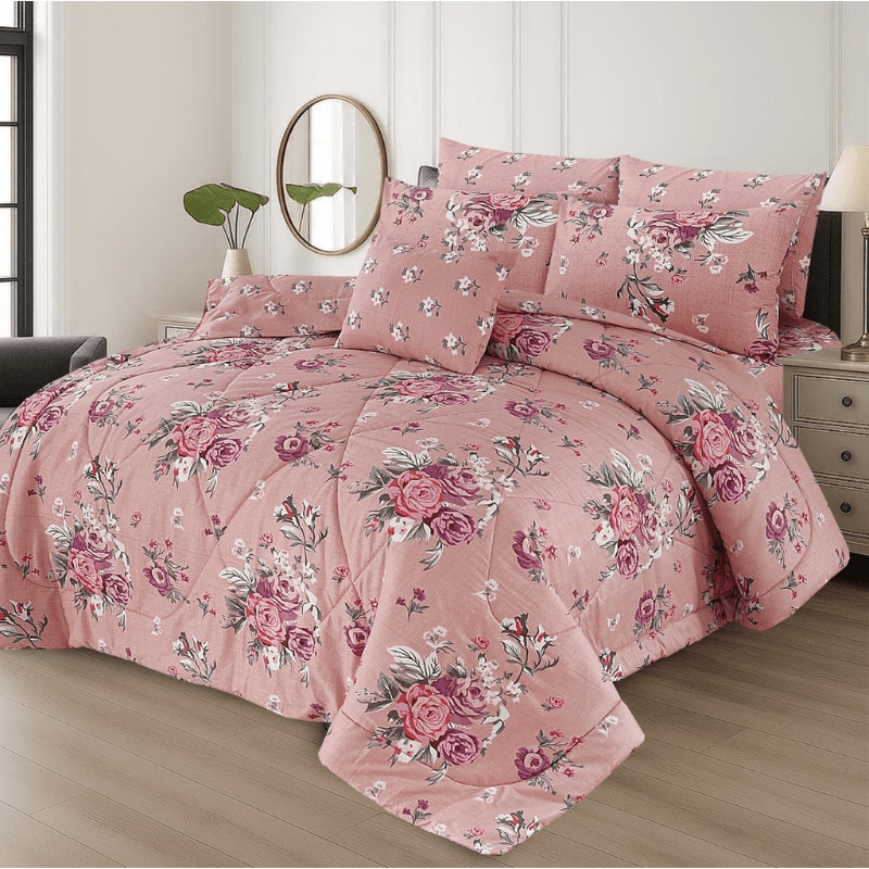 Rose Bloom Floral King Size Comforter Set - 7PC Summer Comforter Set - Fashion Home Store