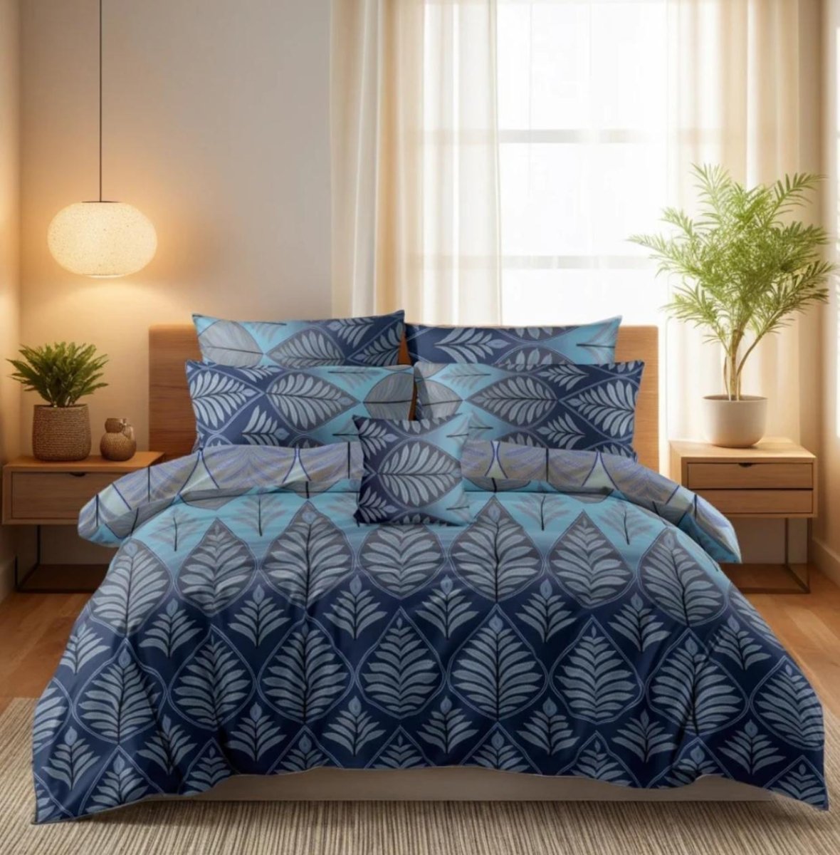 Royal Elegance blue Floral King Size Comforter Set - 7PC Summer Comforter Set - Fashion Home Store