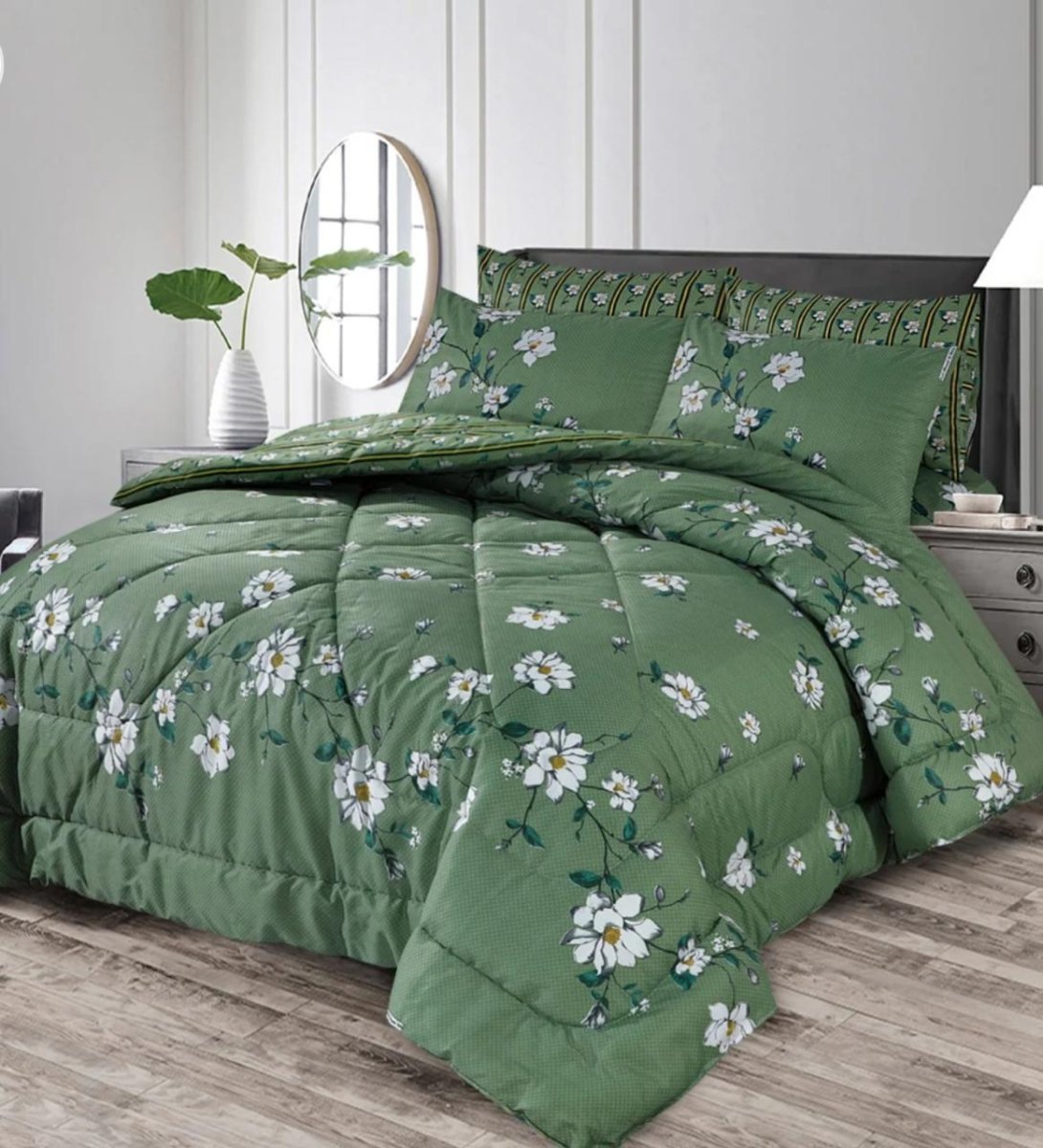 Royal Noir Floral 6PC Comforter Set (Vicky Razai Set) – Mix Cotton King Size - Fashion Home Store