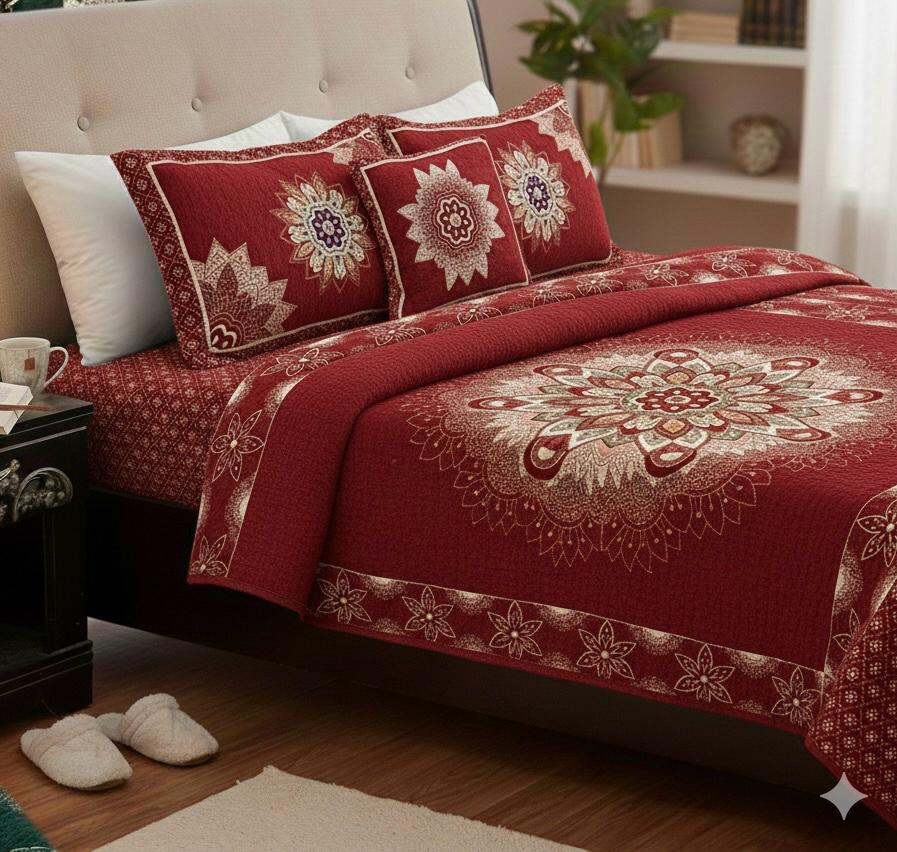 Rust Heart – 4Pc Velvet Jacquard Luxury Bedsheet - Fashion Home Store