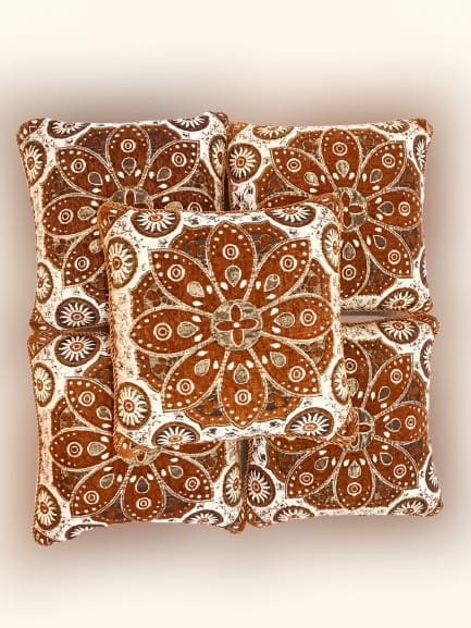 Rustic Brown & Cream Medallion Jacquard 5 - Piece Cushion Cover Set - Fashion Home Store