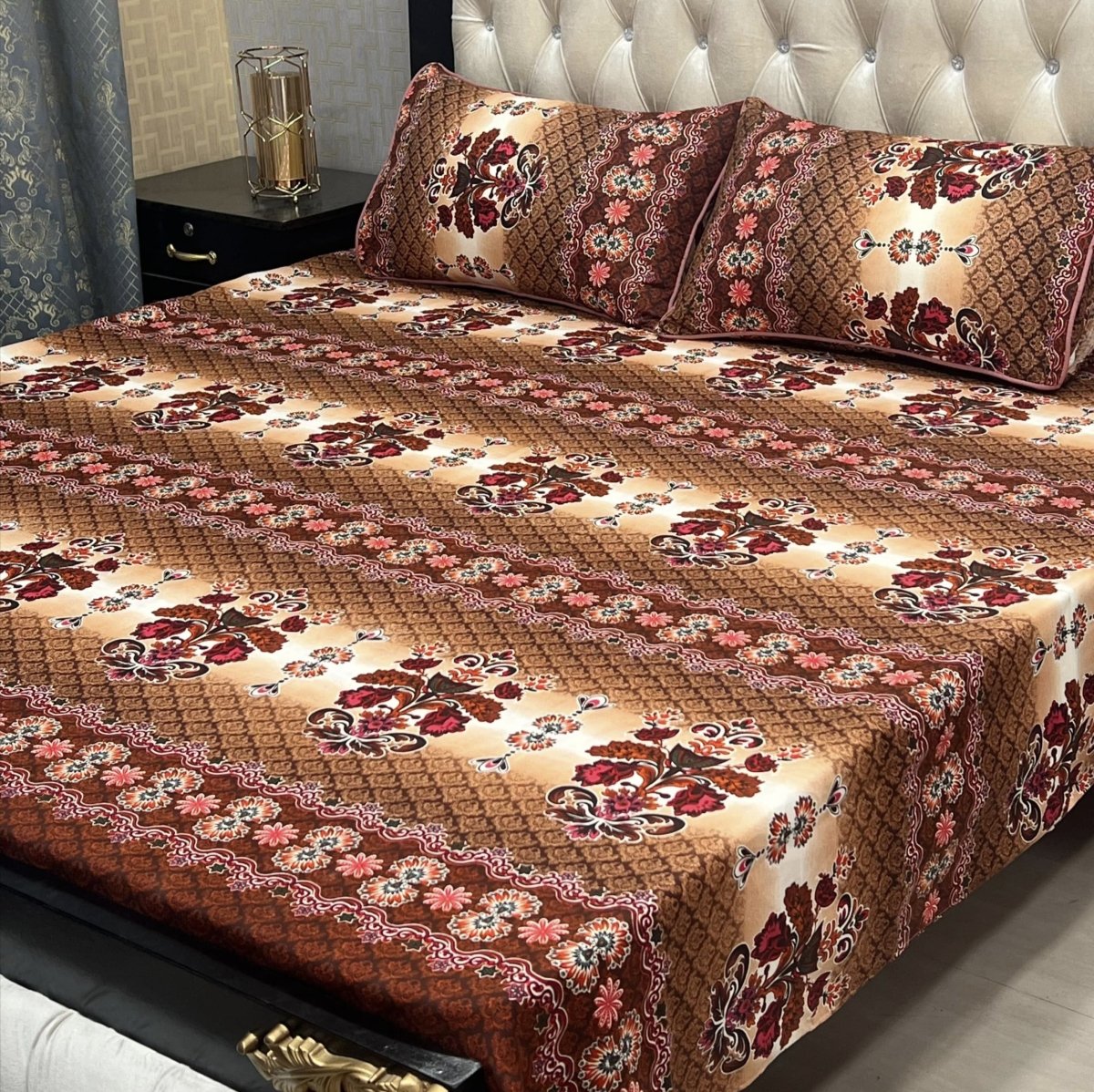 Soft Crystal Cotton Bed Sheets - Romantic Floral Maroon King Size - Fashion Home Store