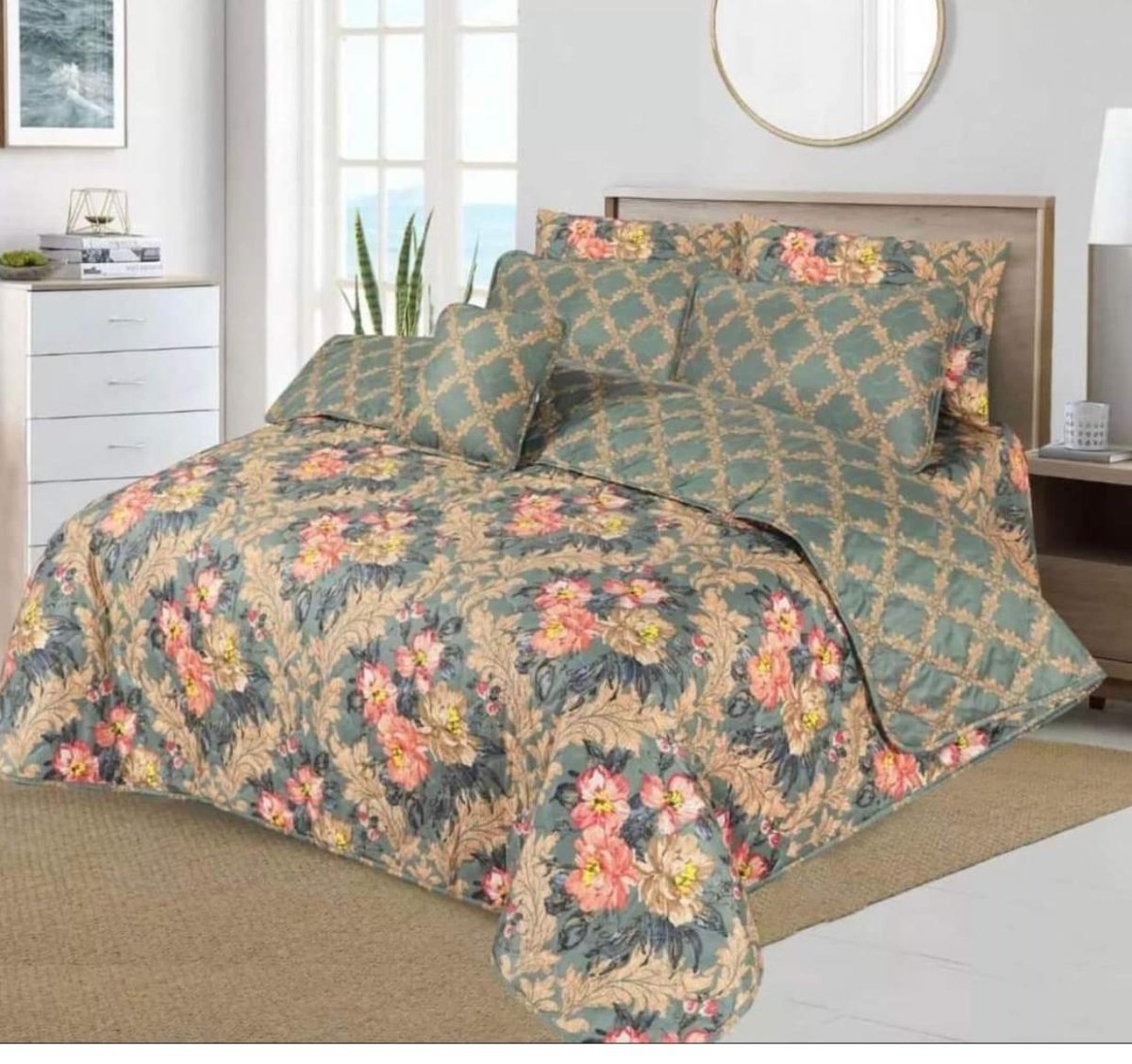 Sophisticated Charcoal Floral Bedding - 7PC Summer Comforter Set - Fashion Home Store