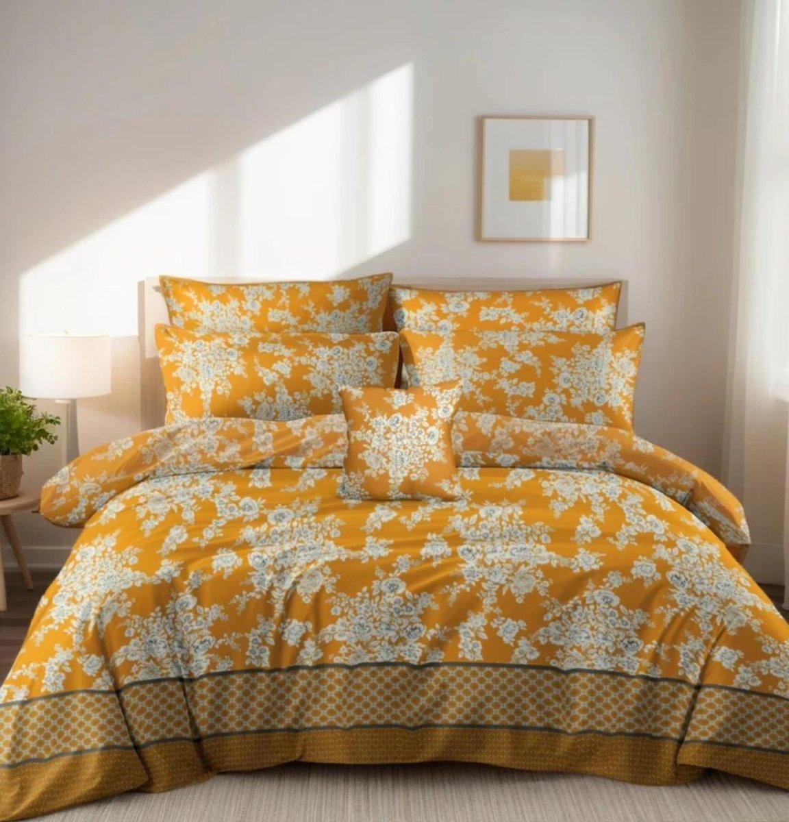 Sunny Yellow Tropical Leaf Bedding - 7PC Summer Comforter Set - Fashion Home Store