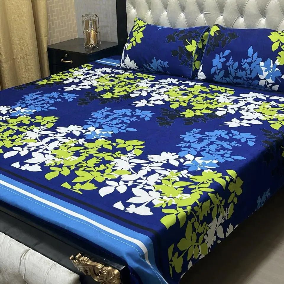 Tile Elegance Soft Crystal Cotton Bed Sheets – Blue & Brown Patterned Design - Fashion Home Store