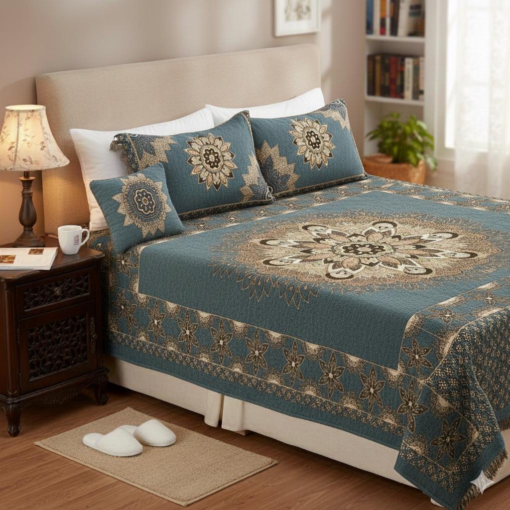 WalnutMint – 4Pc Velvet Jacquard Luxury Bedsheet - Fashion Home Store