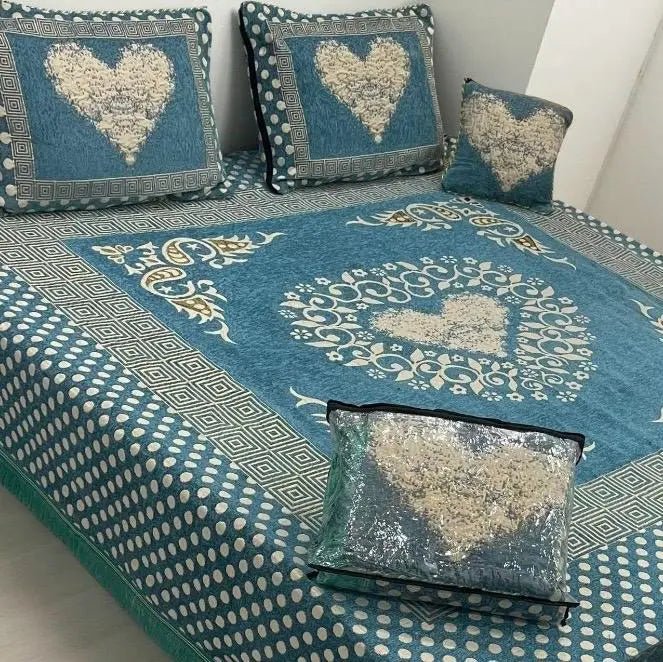 WalnutMint – 4Pc Velvet Jacquard Luxury Bedsheet - Fashion Home Store